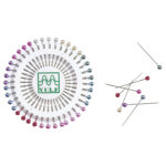 Item 763 Pearl Headed Pin - Nickel Plated Steel - mm 35 - Fluorescent Assorted Colours Plastic Disk of 40 pcs - Cardboard Box of 72 Disks