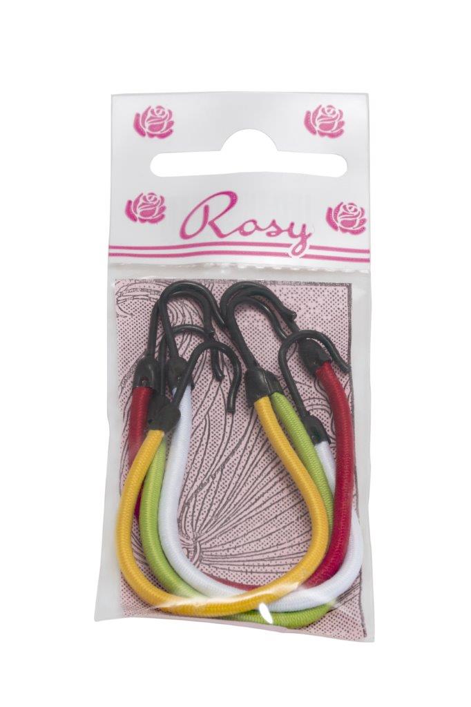 000000000000782 Item 782 Professional Elastic Bands with Hook - Assorted Colours Polybag "Rosy" of 4 pcs - Cardboard and Polyethylene Box of 36 Polybags - Image 1