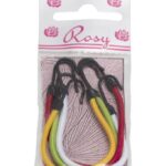 Item 782 Professional Elastic Bands with Hook - Assorted Colours Polybag "Rosy" of 4 pcs - Cardboard and Polyethylene Box of 36 Polybags