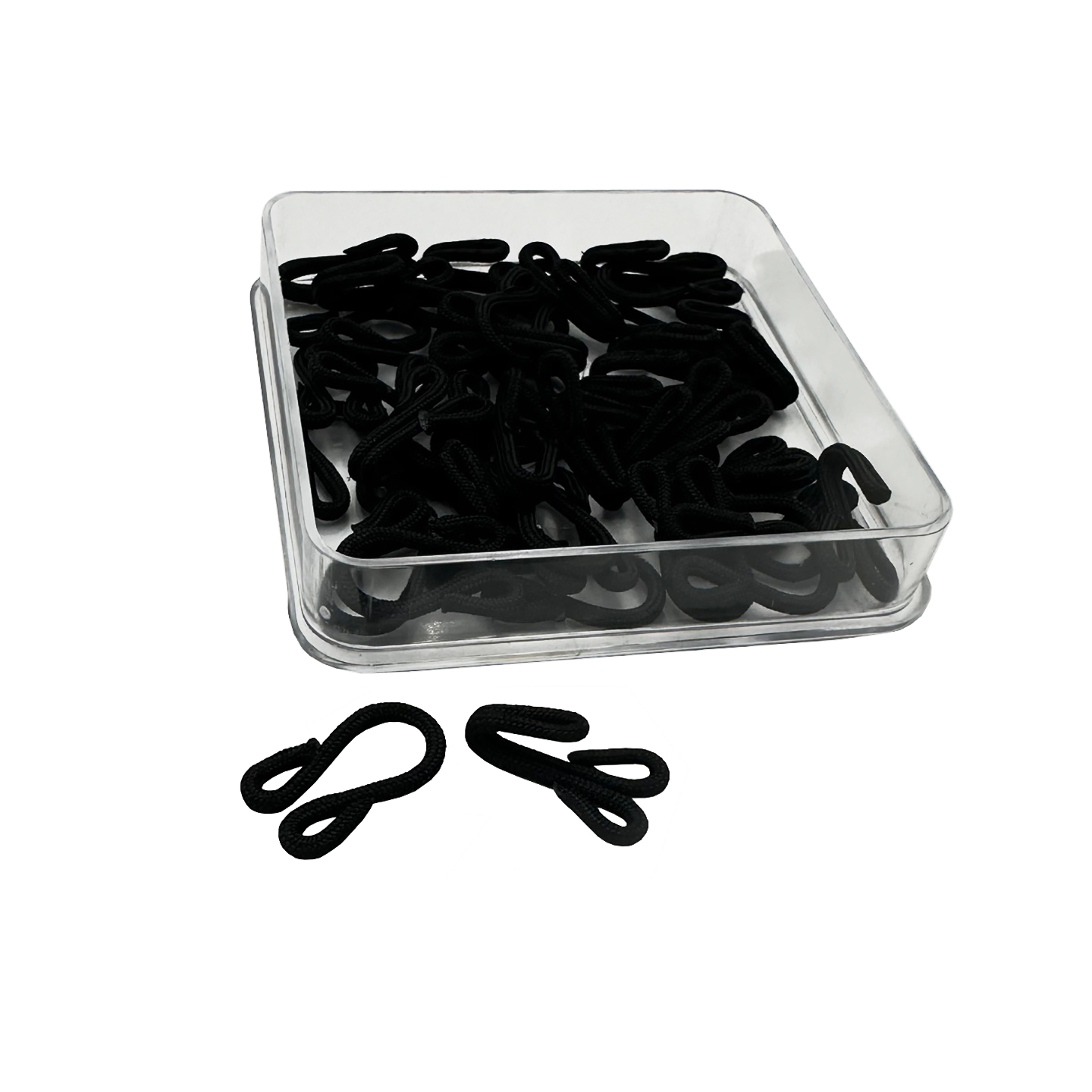 000000000001027 Art. 1027 Ganci Pelliccia Foderati n. 3 - Nero Scatola in Polistirolo Trasparente da 20 coppie - Confezione in Cartone da 10 scatole - immagine 1
